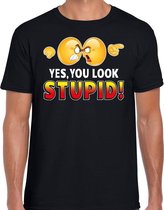 Funny emoticon t-shirt yes you look stupid zwart voor heren XL