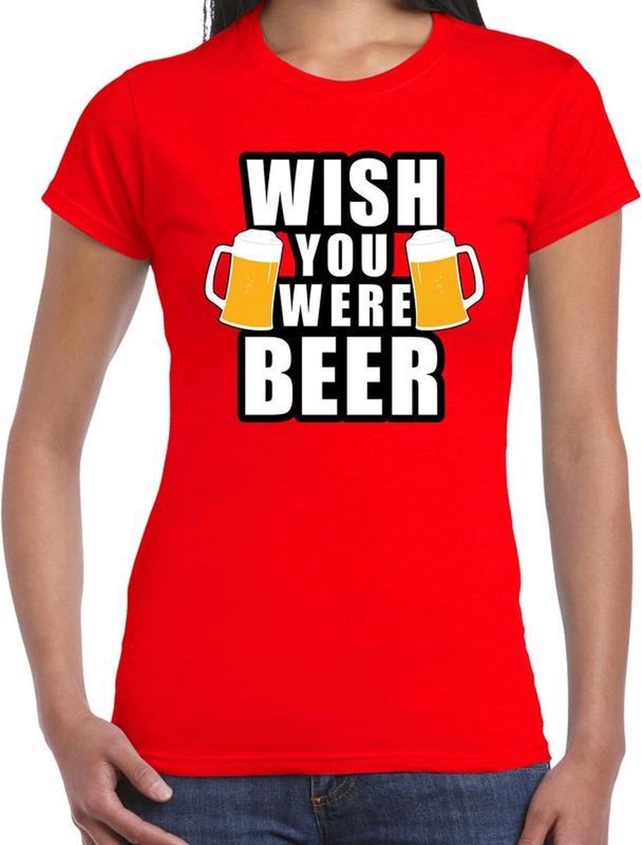 Afbeelding van product Bellatio Decorations  Oktoberfest Wish you were BEER drank fun t-shirt rood voor dames - bier drink shirt kleding / outfit M  - maat M
