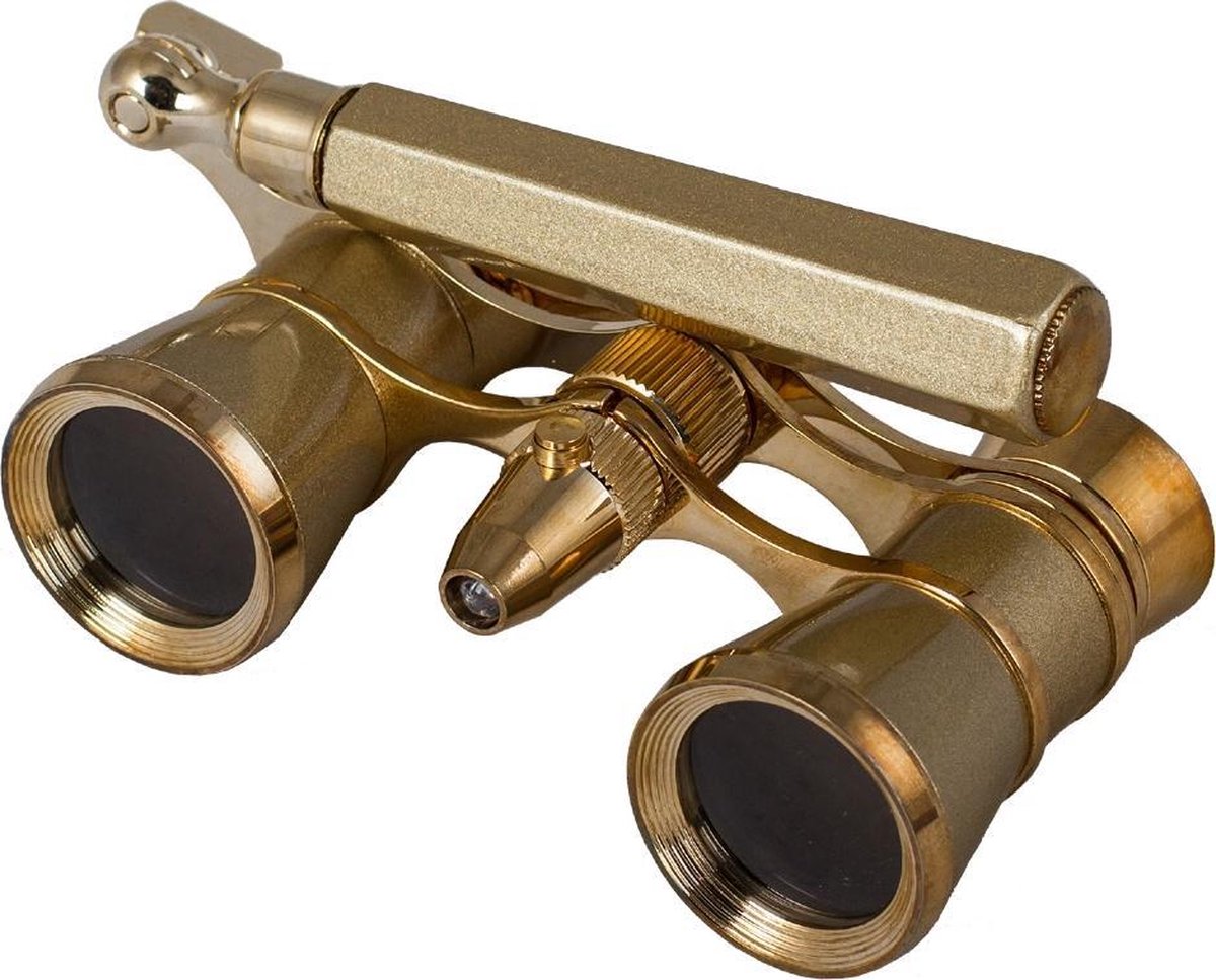 Levenhuk Broadway 325N Opera Glasses (gold lorgnette with LED light)