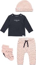 Noppies  SET (5delig) Broek, Sokken en Muts Peach met stip en Shirt Charcoal - Maat 62