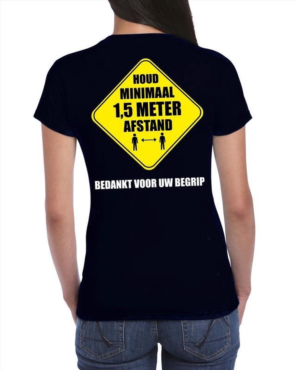 Afbeelding van product Bellatio Decorations  Houd 1,5 meter afstand - bedankt voor uw begrip shirt voor werknemers/ medewerkers zwart voor dames - Persoonlijke bescherming XXL  - maat XXL