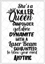Spreukenbordje: She's a killer Queen (Songtekst) | Houten Tekstbord