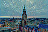 Schilderij Groningen skyline met Martinitoren - Aluminium, 90x60