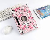 P.C.K. Hoesje/Boekhoesje/Bookcover/Case draaibaar roze met roze bloemen print geschikt voor 10 inch Tablets universeel MET GLASFOLIE/TEMPEREDD GLASS