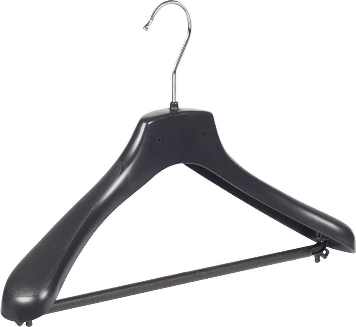 De Kledinghanger Gigant - 20 x Mantel / kostuumhanger kunststof zwart met schouderverbreding en broeklat, 38 cm