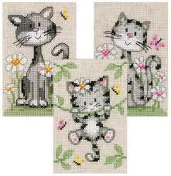 Kit miniature Chats avec fleurs lot de 3 - Vervaco - PN-0147743