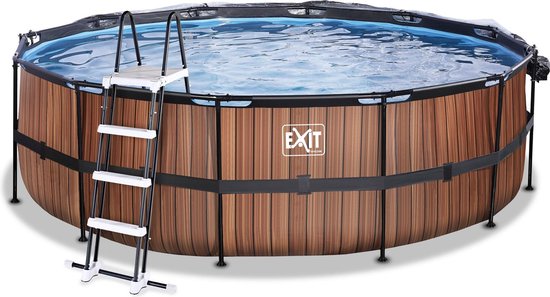 EXIT Wood zwembad ø450x122cm met zandfilterpomp en overkapping - bruin