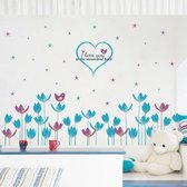 Muursticker Blauwe en Paarse Bloemen 145 x 68cm