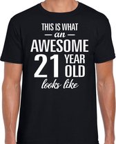 Awesome 21 year - geweldige 21 jaar cadeau t-shirt zwart heren -  Verjaardag cadeau L