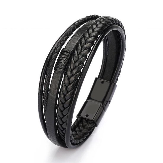 Heren armband leer met RVS sluiting - Happy Beads