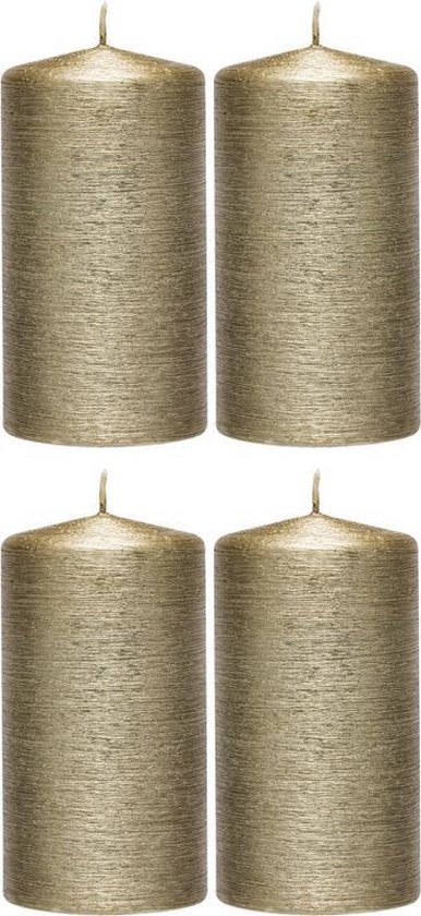 4x Creme gouden cilinderkaarsen/stompkaarsen 7 x 13 cm 25 branduren - Geurloze creme goudkleurige kaarsen - Woondecoraties