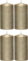 4x Creme gouden cilinderkaarsen/stompkaarsen 7 x 13 cm 25 branduren - Geurloze creme goudkleurige kaarsen - Woondecoraties