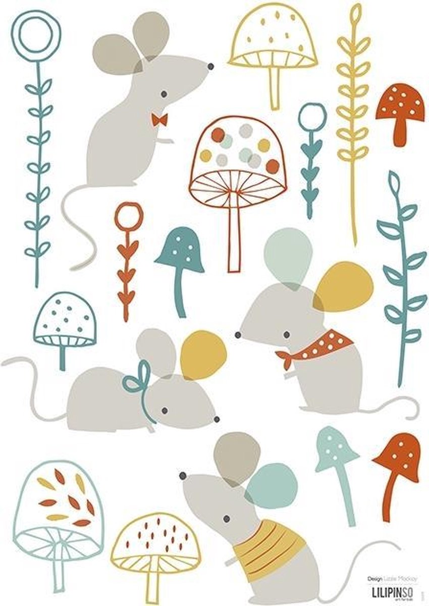 LILIPINSO S0698, Vinyl, Wit, Dierenpatroon, Muis, Mat, Muur
