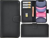 Apple iPhone XR hoesje - Bookcase - Portemonnee Hoes Echt leer Wallet case Antiek Zwart