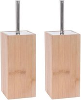 2x Bamboe houten toiletborstels houder 34 cm - Toiletborstelhouders/wc-borstelhouders voor toilet - Schoonmaakproducten