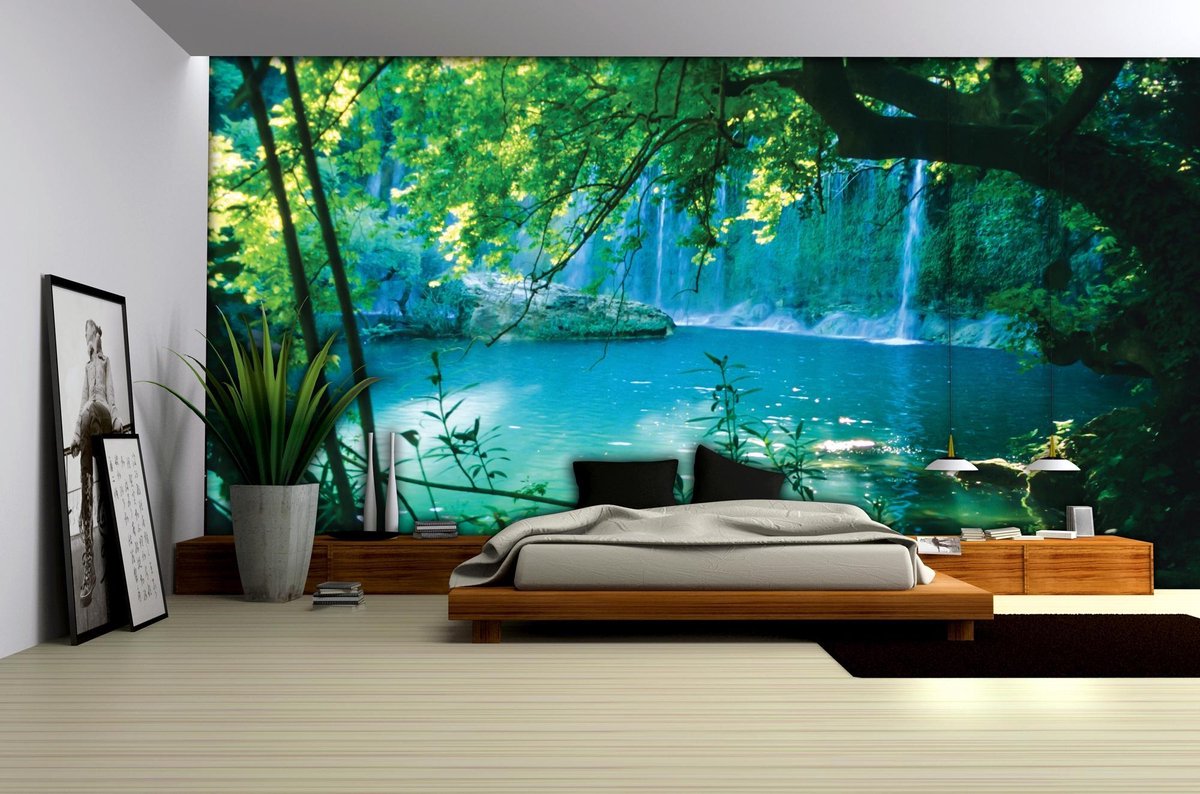 Tropical Waterfall Lagoon Forest Photo Wallcovering