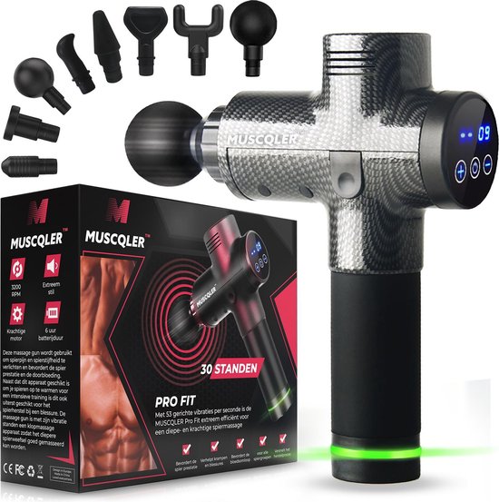 Massage Gun MUSCQLER™ Pro Fit - Massage Apparaat - 8 Opzetstukken - 30 Standen