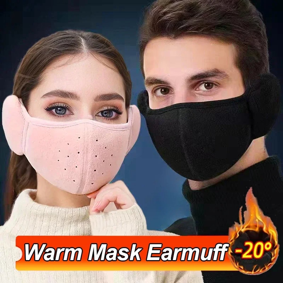 2-in-1 Winter Gezichtsmasker met Oorwarmers – Unisex Thermisch Mondmasker Winddicht & Warm voor Fietsen Wandelen Skiën Sneeuw & Buiten Sporten Zwart