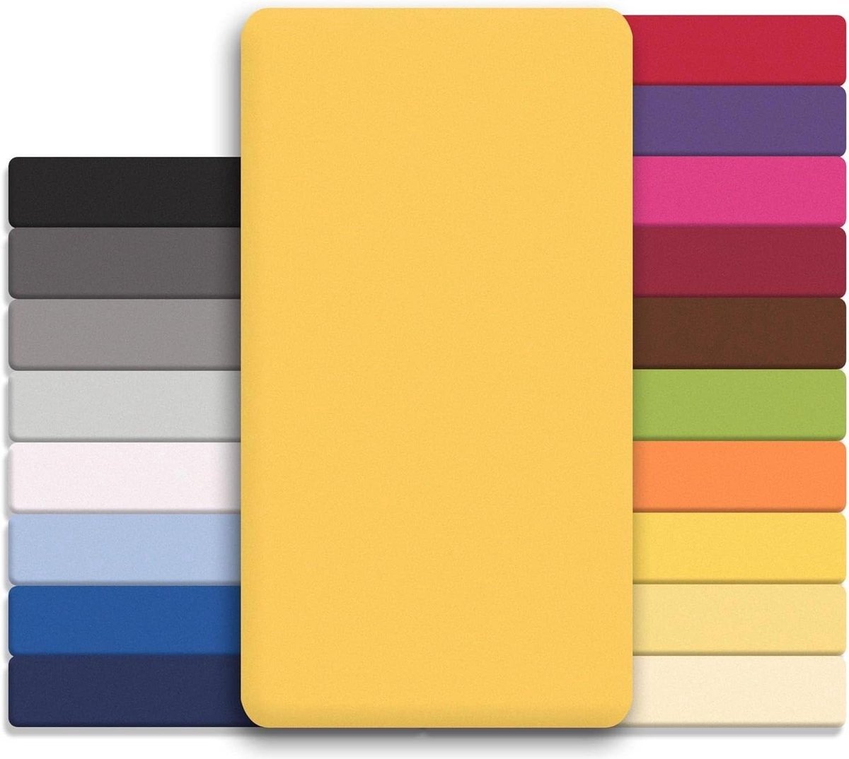 WNHB® Hoeslaken Katoen Jersey - 140x200 tot 160x200 cm - Maïsgeel - Comfortabel en Ademend Matrasovertrek