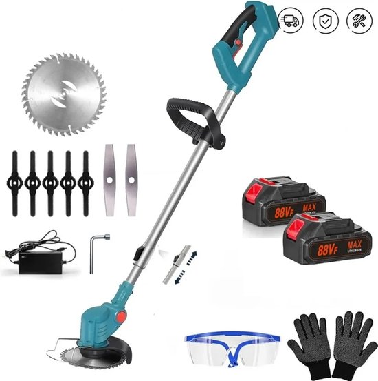 Foto: Bosmaaier grastrimmer bosmaaiers bosmaaier accu met 2 accu s 3 verschillende snijbladen gehele set grasmaaier draagbare elektrisch grasmaaiers 15cm maaibreedte zwart voor tuin