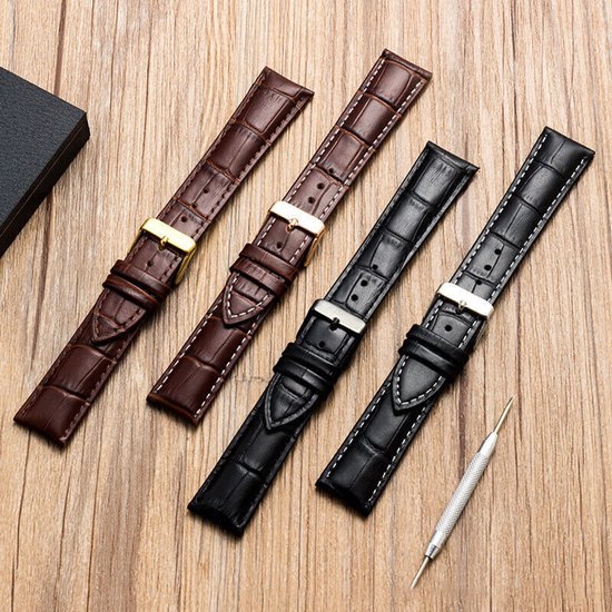 Bracelet universel en cuir véritable 20 mm - Marron foncé, une pièce