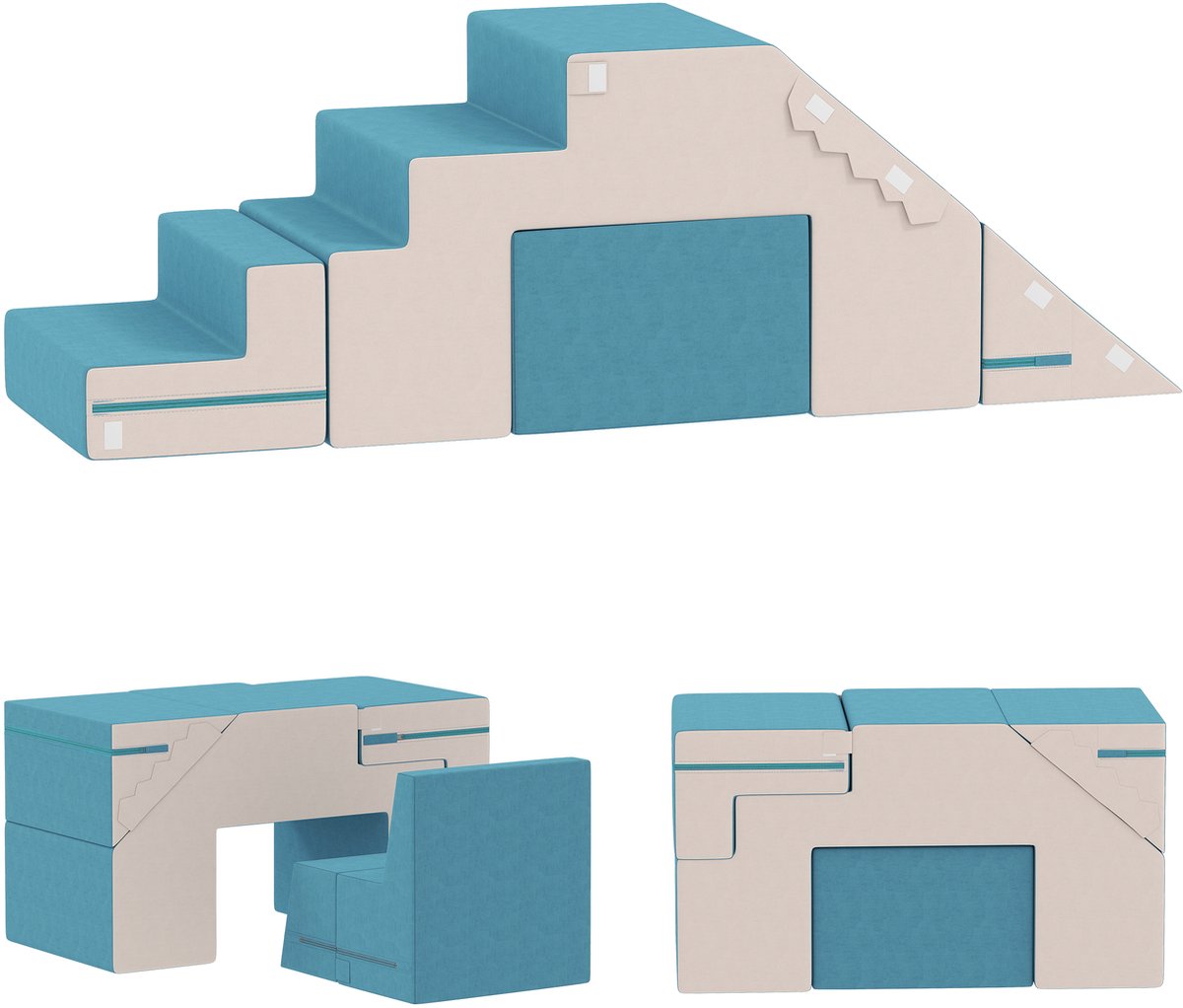 AIYAPLAY Kinderspeelset van zacht materiaal Fluweel, schuim 131L x 39B x 44H cm Beige+Blauw