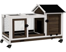 PawHut Konijnenhok Dennenhout, staal 108L x 58B x 73,5H cm Koffiebruin