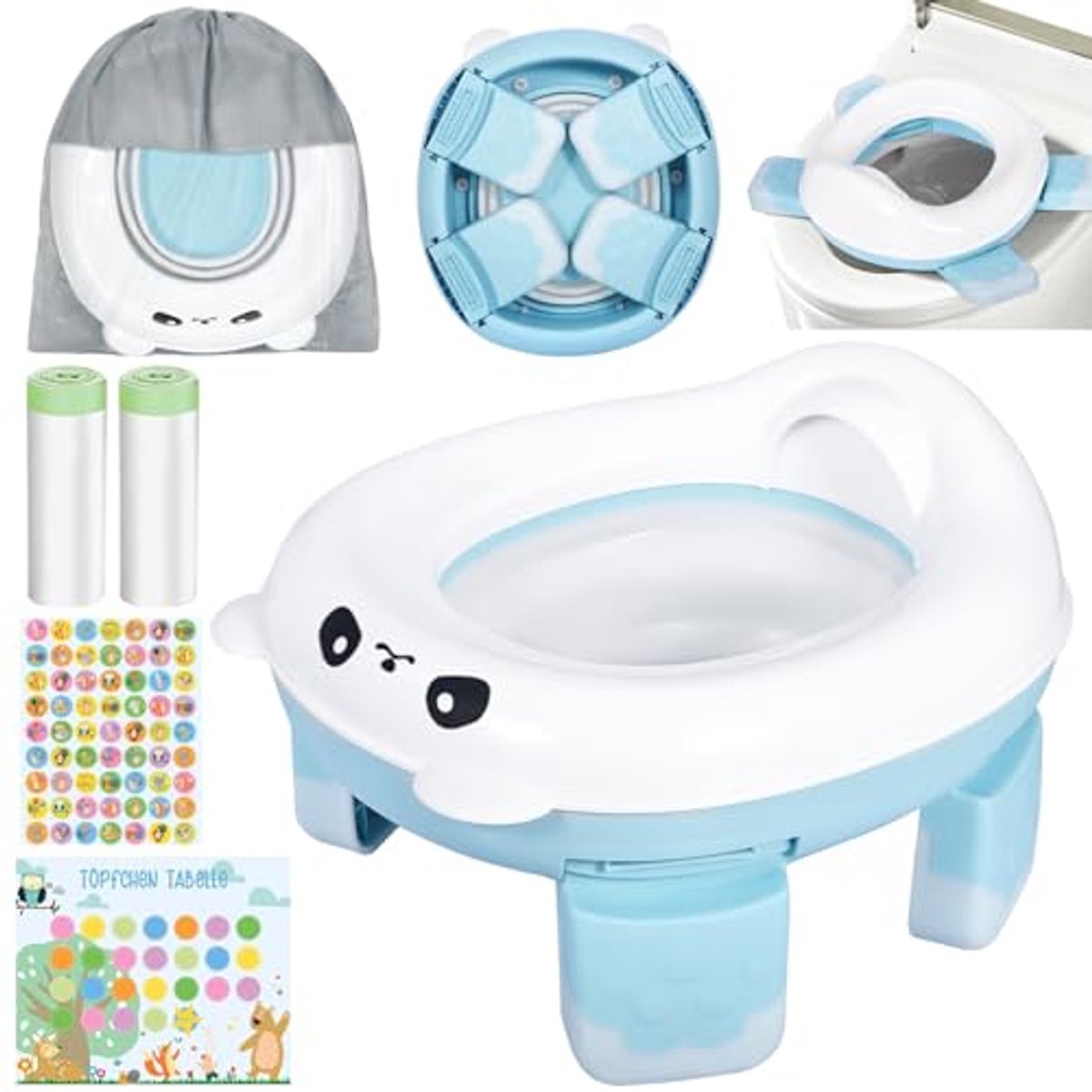 Draagbaar kindertoilet met panda-design - Opvouwbaar & Inclusief Accessoires