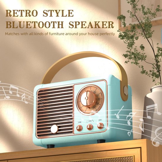 Speaker-bluetooth speaker-Retro Bluetooth Speaker - Vintage Draagbare Muziekspeler met Handvat-Mini Speaker voor Slaapkamer en Kantoor van Merkloos — afbeelding 5