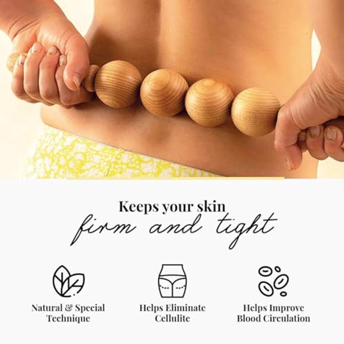Anti-Cellulite Massagebal Roller voor Abdomen, Benen en Thighs - Houten Maderotherapie en Lymfedrainage
