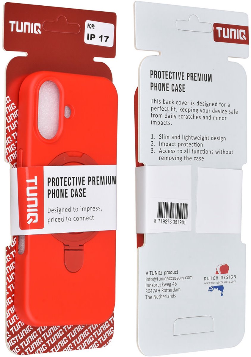 TUNIQ Back Cover - iPhone 17 Hoesje - Classic Rood - Magsafe met Ring Stand