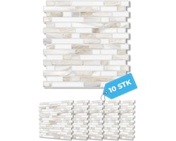 Mondura MarbleLine Series - Plaktegels Zelfklevend - Tegelsticker & Muursticker - Keuken & Badkamer - Marmerlook Beige Wit - 3x Sterke Lijm - 10 Stuks - 25x25 cm