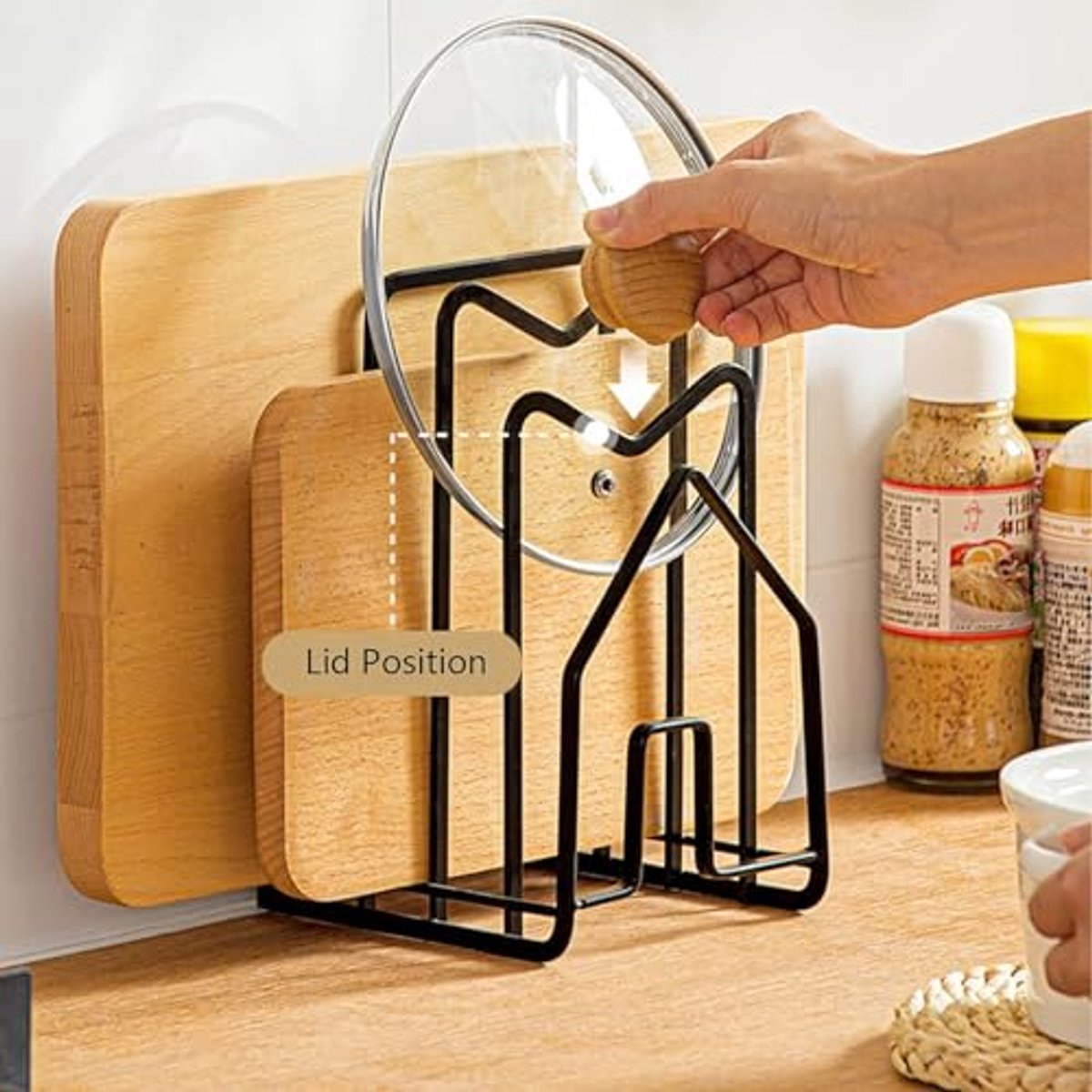 Snijplank Rack - Organiser voor Snijplanken en Potdeksel - Keukenopslag - Zwart