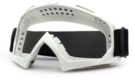 ‌JeiibrZui Offroad Motorbril - Skibril - Uv-Bescherming En Verstelbare Band Voor Goede Pasvorm - 1 Stuk - Geschikt Voor Outdooractiviteiten In Helderwit Met Transparante Folie