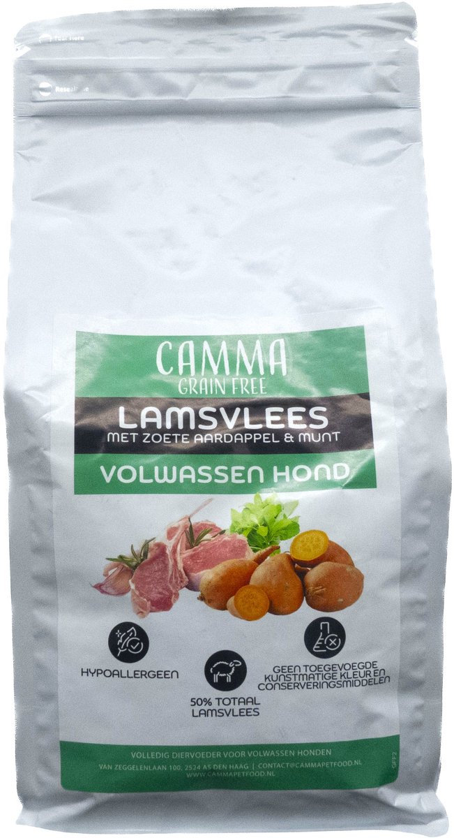 Camma Graanvrij Lamsvlees met Zoete Aardappel & Munt - Volwassen Hond 2 kg