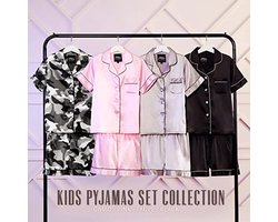Korte satijnen pyjamaset voor meisjes 7-16 jaar - zomermode
