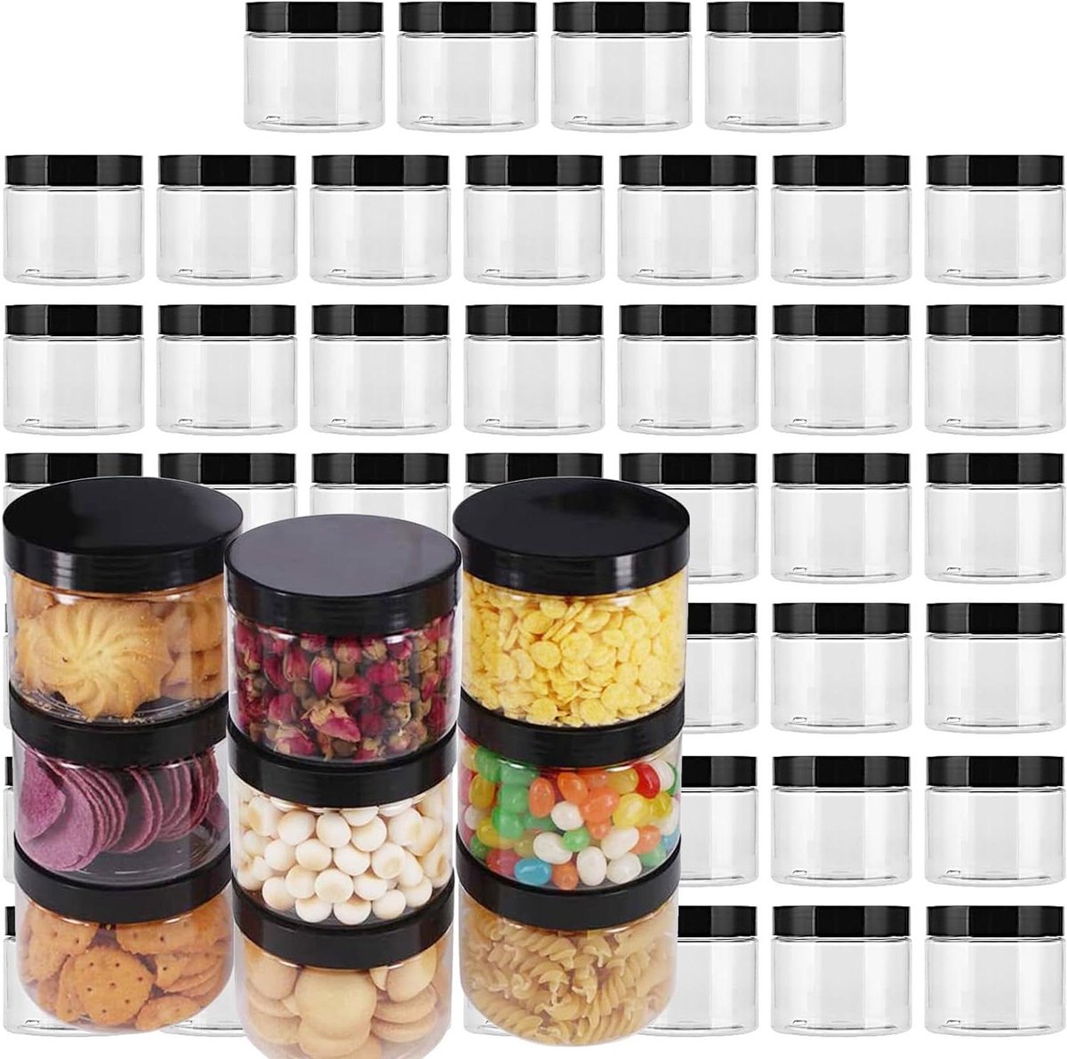 Image of 46 stuks Doorzichtige Plastic Potten met Deksel | 4 oz 120 ml | Opbergcontainer voor Ambachten, Keuken, Snoep | Brede Mond oprslagcontainer voor Slijm Making