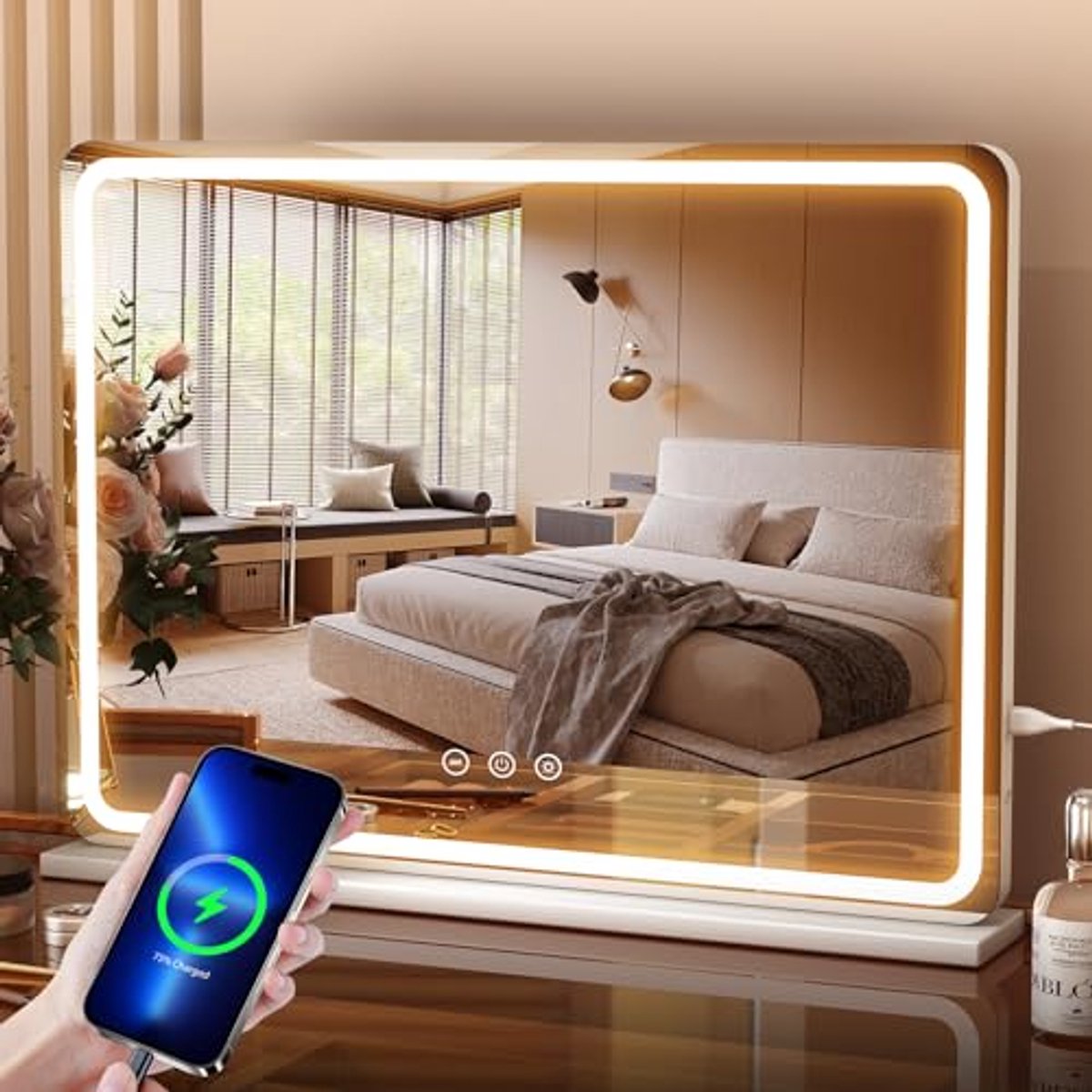LED Make-up Spiegel 80x55 cm met 3 Verlichtingsmodi en 10x Vergrotende Lens