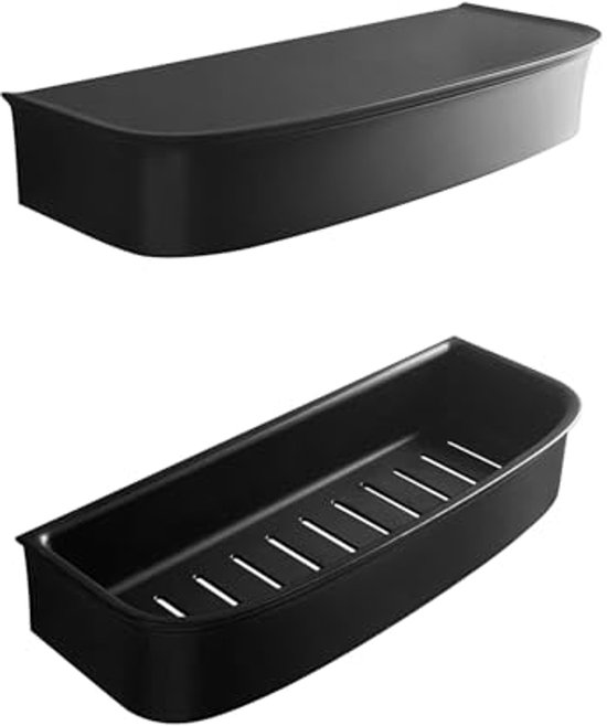 Doucheplank, Geen Boren, Zwart, Set Van 4 Badkamerplanken Doucheplanken Geen Boren Met 14 Haken Met Zeephouder En Tandenborstelhouder Shampoohouder Voor Douche Badkamerorganizer