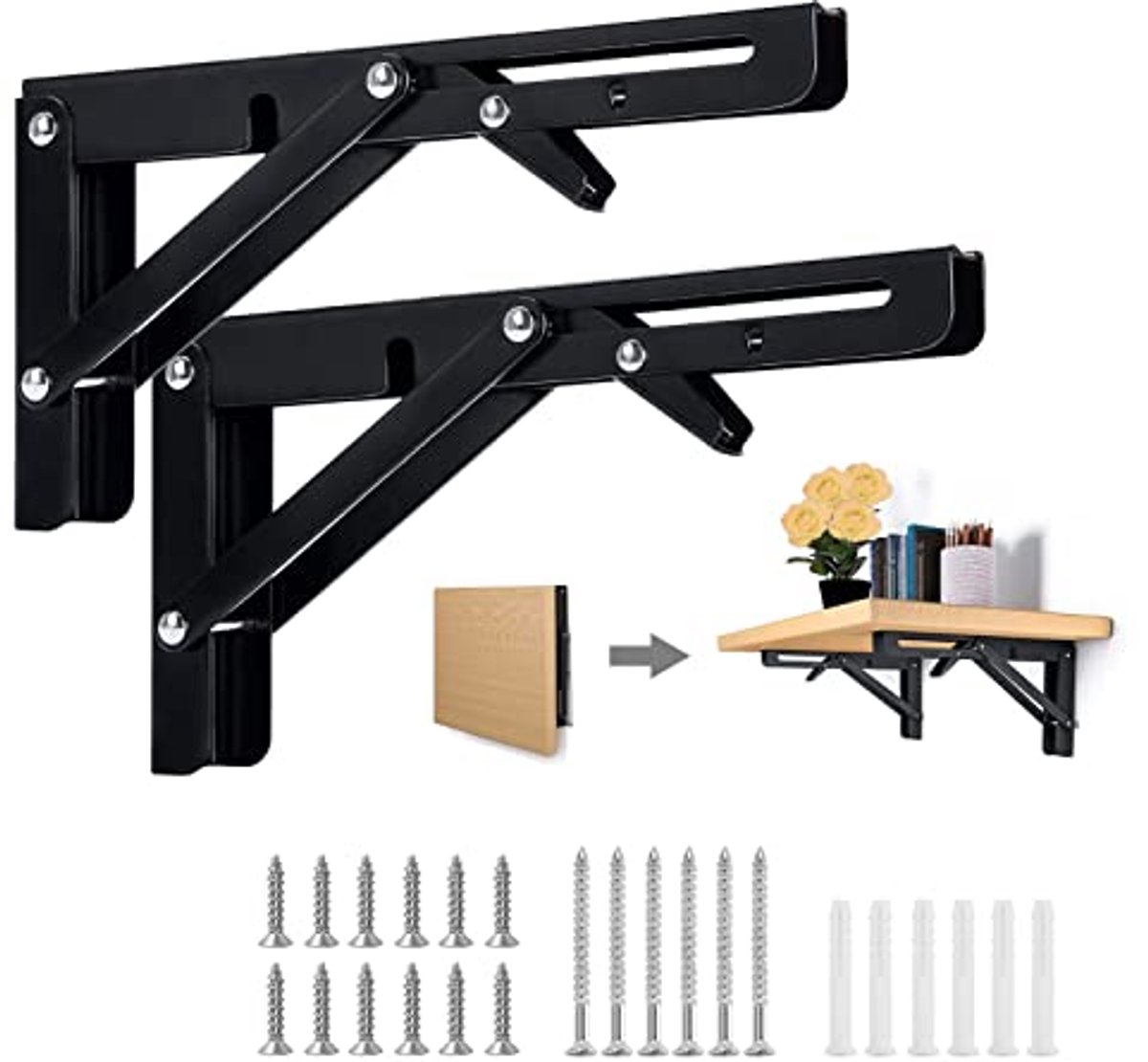 Inklapbare wandplankhouders voor zware belasting - Max. 60 kg (2 stuks)