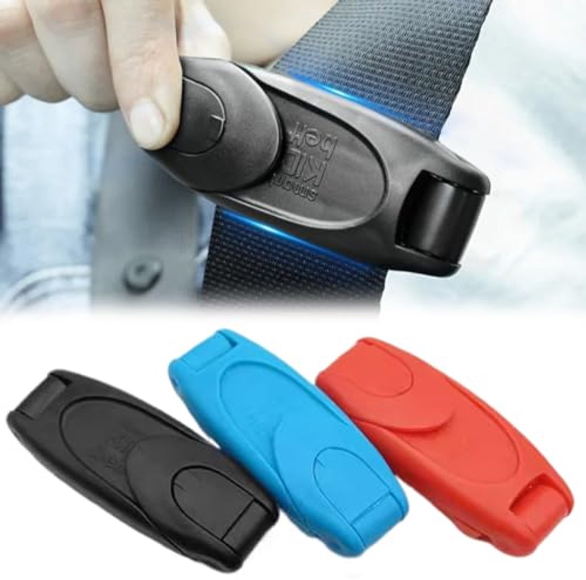 Image of 3 stuks universele autogordelclips voor kinderen - veiligheidsgordel-instellingen in 3 kleuren
