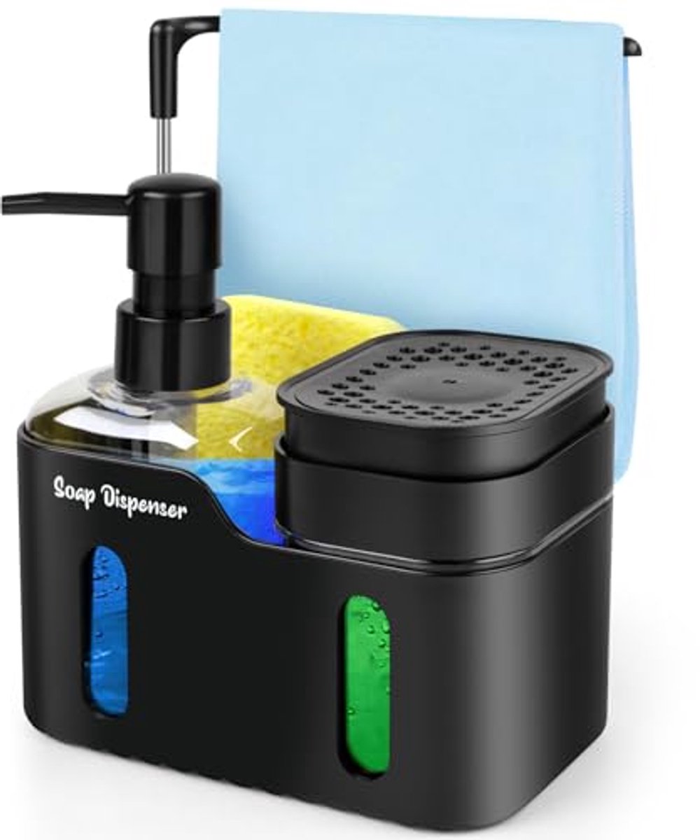 4-in-1 zeepdispenser met vaatdoek- en sponshouder - multifunctionele organizer voor de keuken