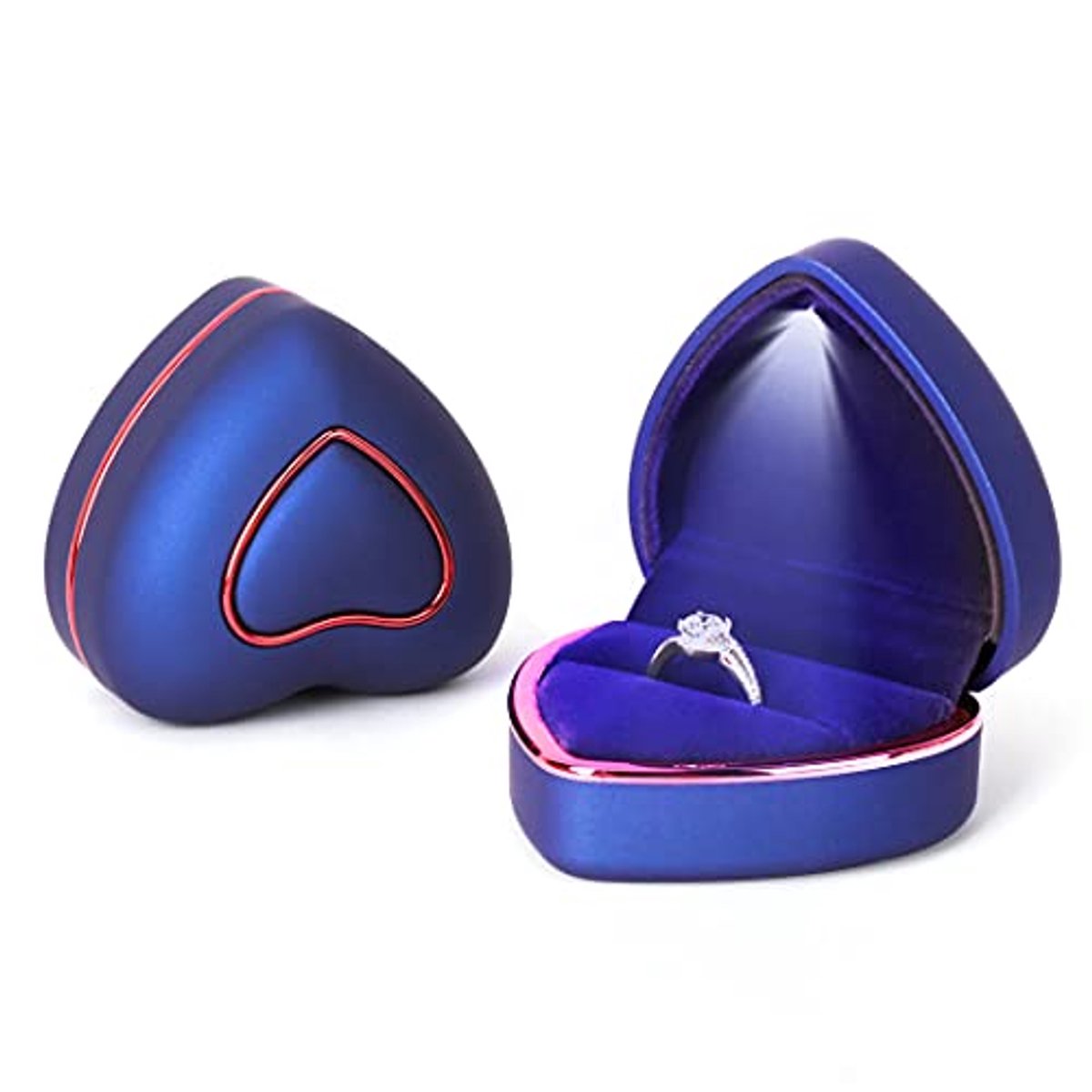 Hartvormige Ring Doos met LED Licht voor Verloving en Bruiloften