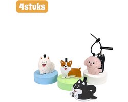 4 stuks - Sleutelhanger - Schattige hond - Pieper - Ornament voor achteruitkijkspiegel in auto - Relatiegeschenk - PU-leer - Veelkleurig