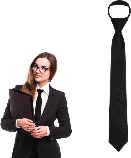 Cravate Noire Pré-nouée Réglable Avec Fermeture éclair - 48x6 Cm, Polyester, Pour Hommes