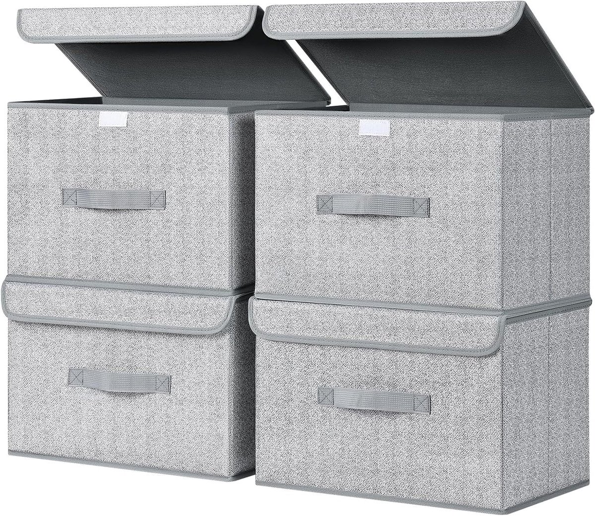 Azomor® Set van vier opvouwbare grijze opbergdozen met deksel en kijkvenster