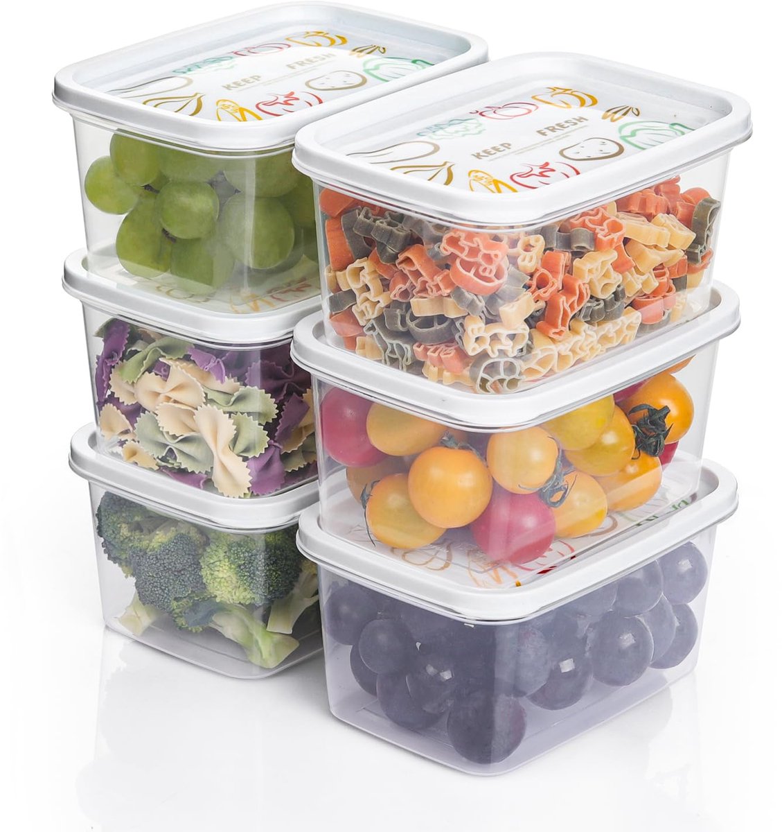 Azomor® Set van 12 herbruikbare en veilige opbergpotten met deksels voor keuken