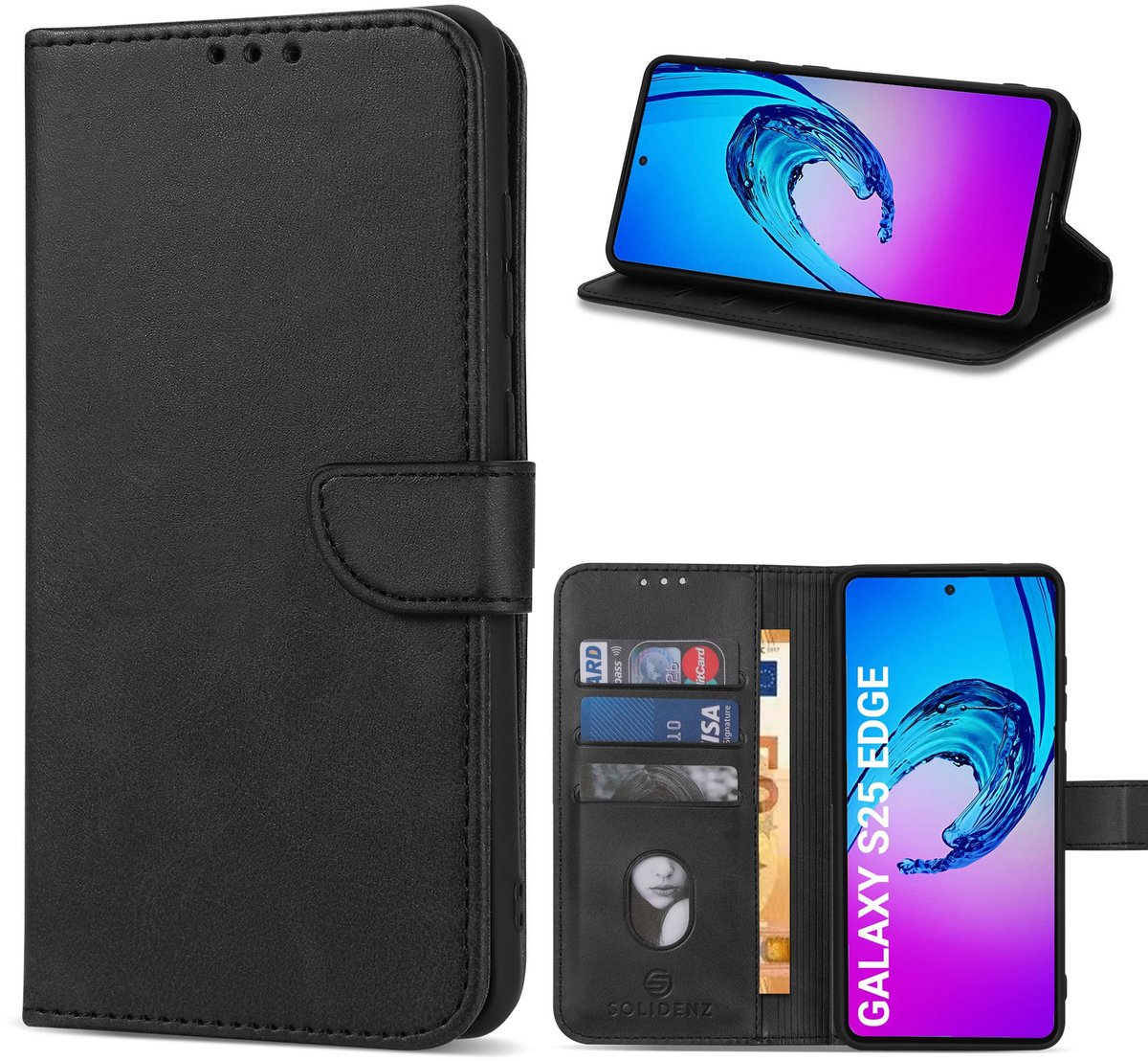Solidenz hoesje - Geschikt voor Samsung Galaxy S25 Edge - Bookcase - Zwart