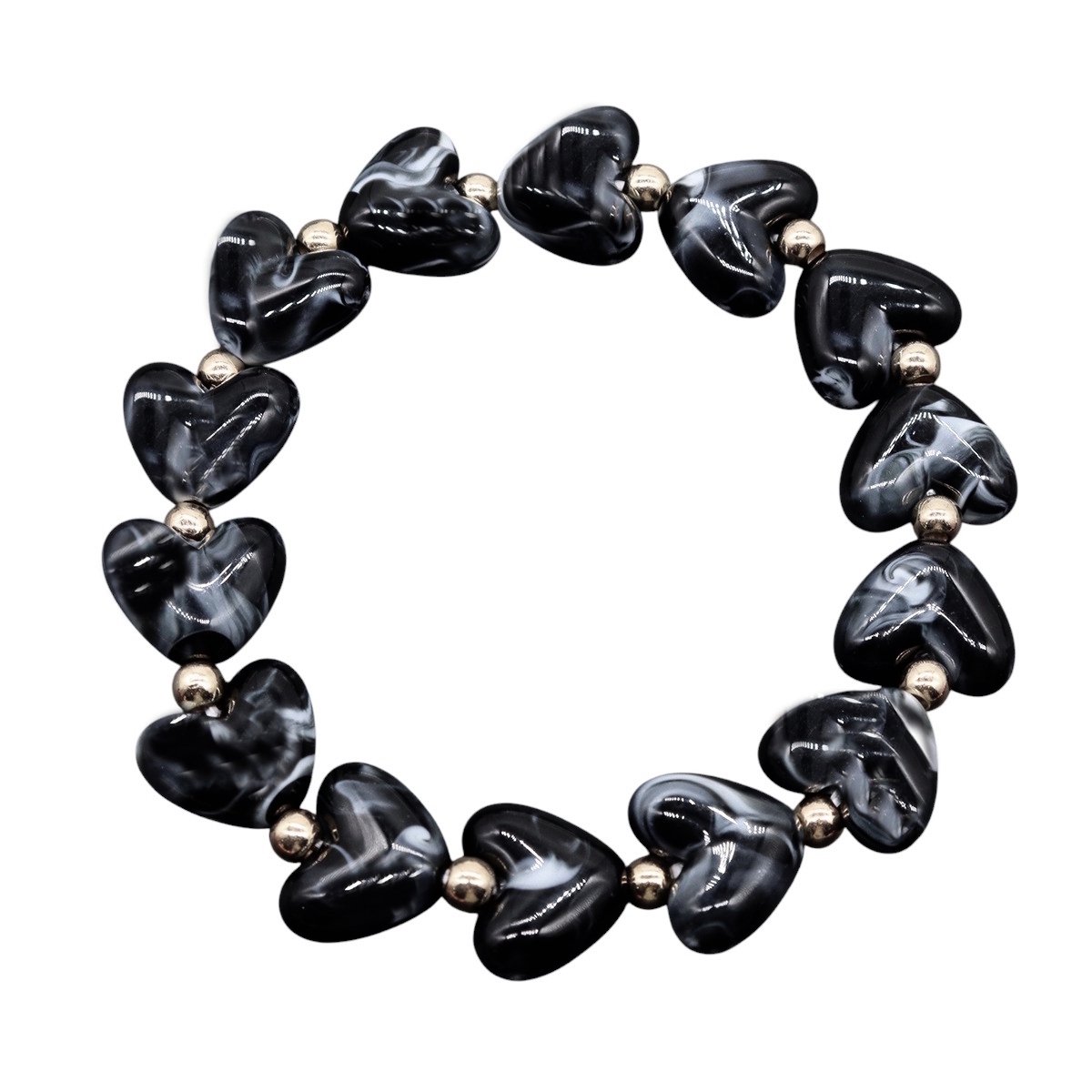 Marble Heart / Marmer Hartjes Armband - Zwart | Acryl / Staal | Fashion Favorite