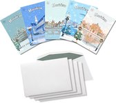 Inspra Studio – Luxe Kerstkaarten met Enveloppen – 5 Stuks – Haarlem Stad Wenskaarten – Artistieke Illustraties van Nederlandse Steden